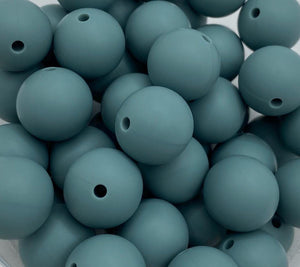 10 Green Gray Solid Round  Silicone Beads - 15mm