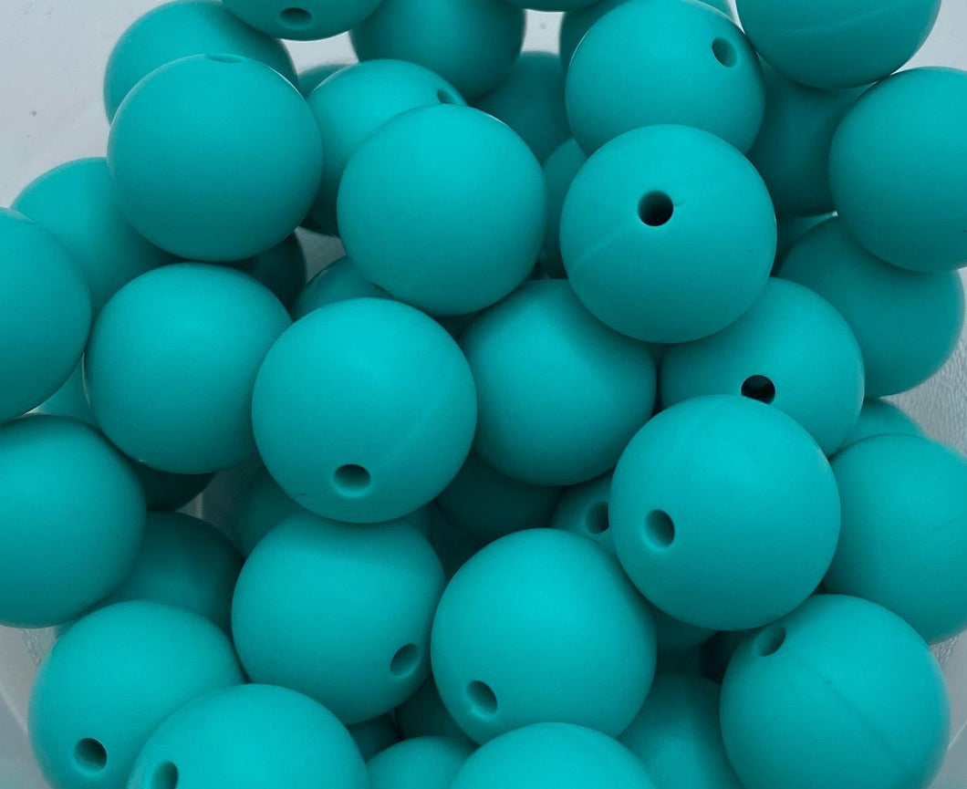 10 Turquoise Solid Round  Silicone Beads - 15mm