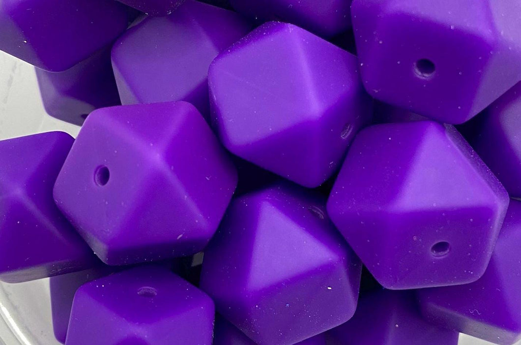 10  Silicone Hexagon Beads - 17mm -Dark Purple