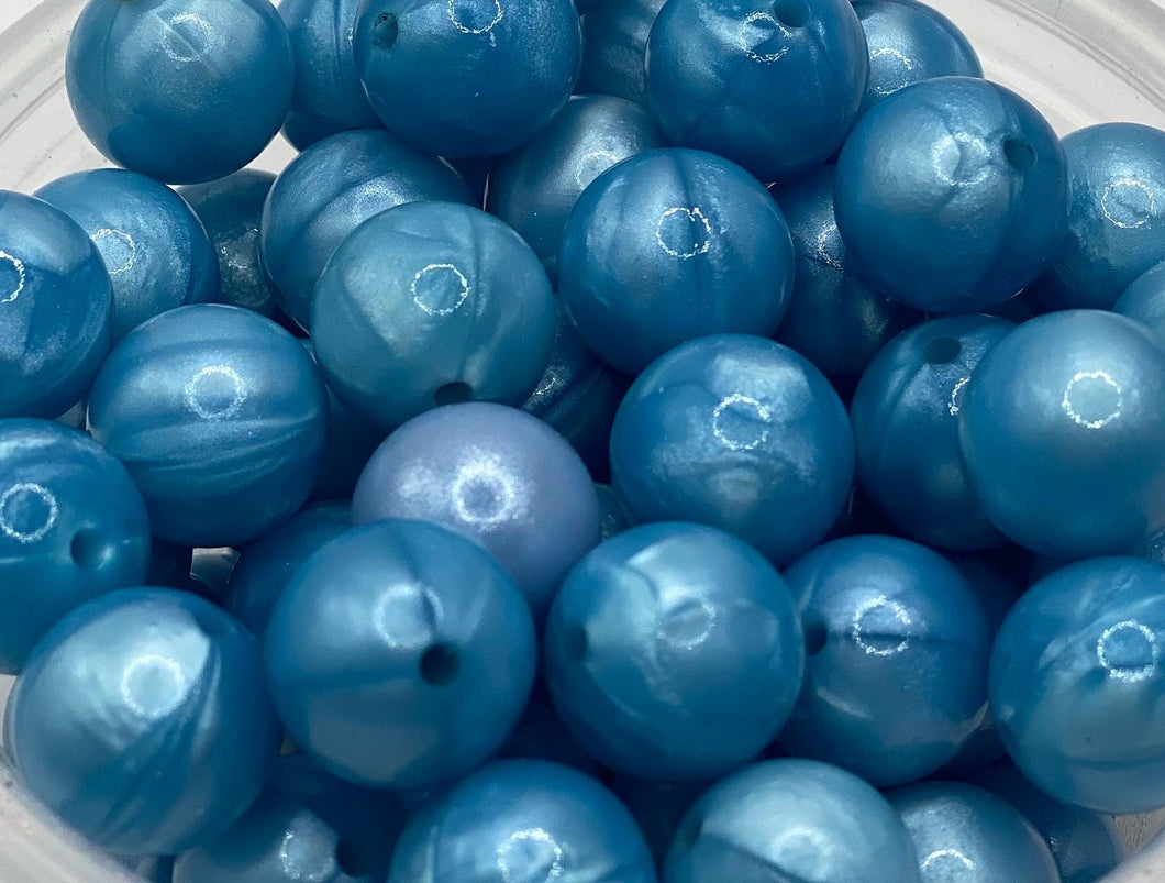 10 Blue Pearl Silicone Beads - 15mm