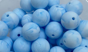 10 Blue Marble Silicone Beads - 15mm  -
