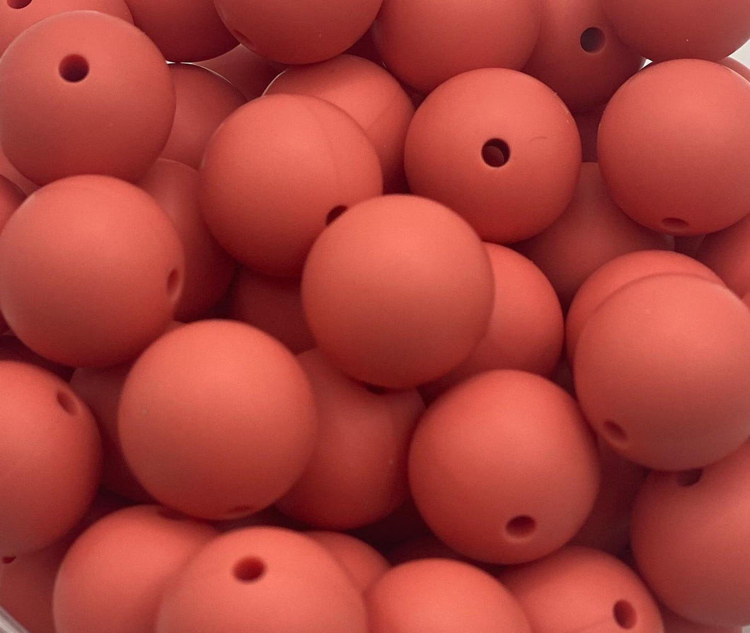 10 Coral Solid Round  Silicone Beads - 15mm