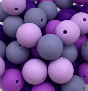 Purple Mix - Solid Round  Silicone Beads - 15mm - 50 Beads