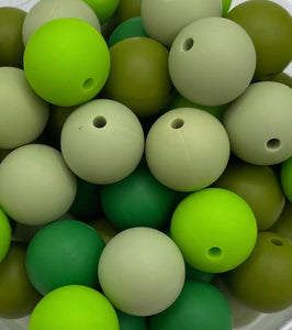 Green Mix - Solid Round  Silicone Beads - 15mm - 50 Beads