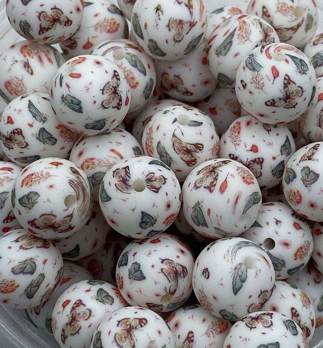 10 Butterfly  Print Silicone Beads - 15mm