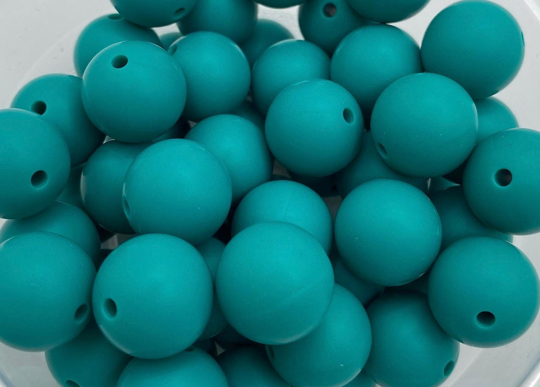 10 Emerald Solid Round  Silicone Beads - 15mm