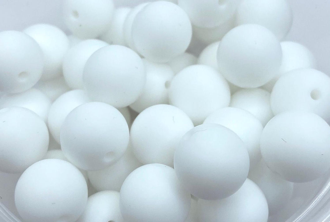 25 White Solid Round  Silicone Beads - 15mm