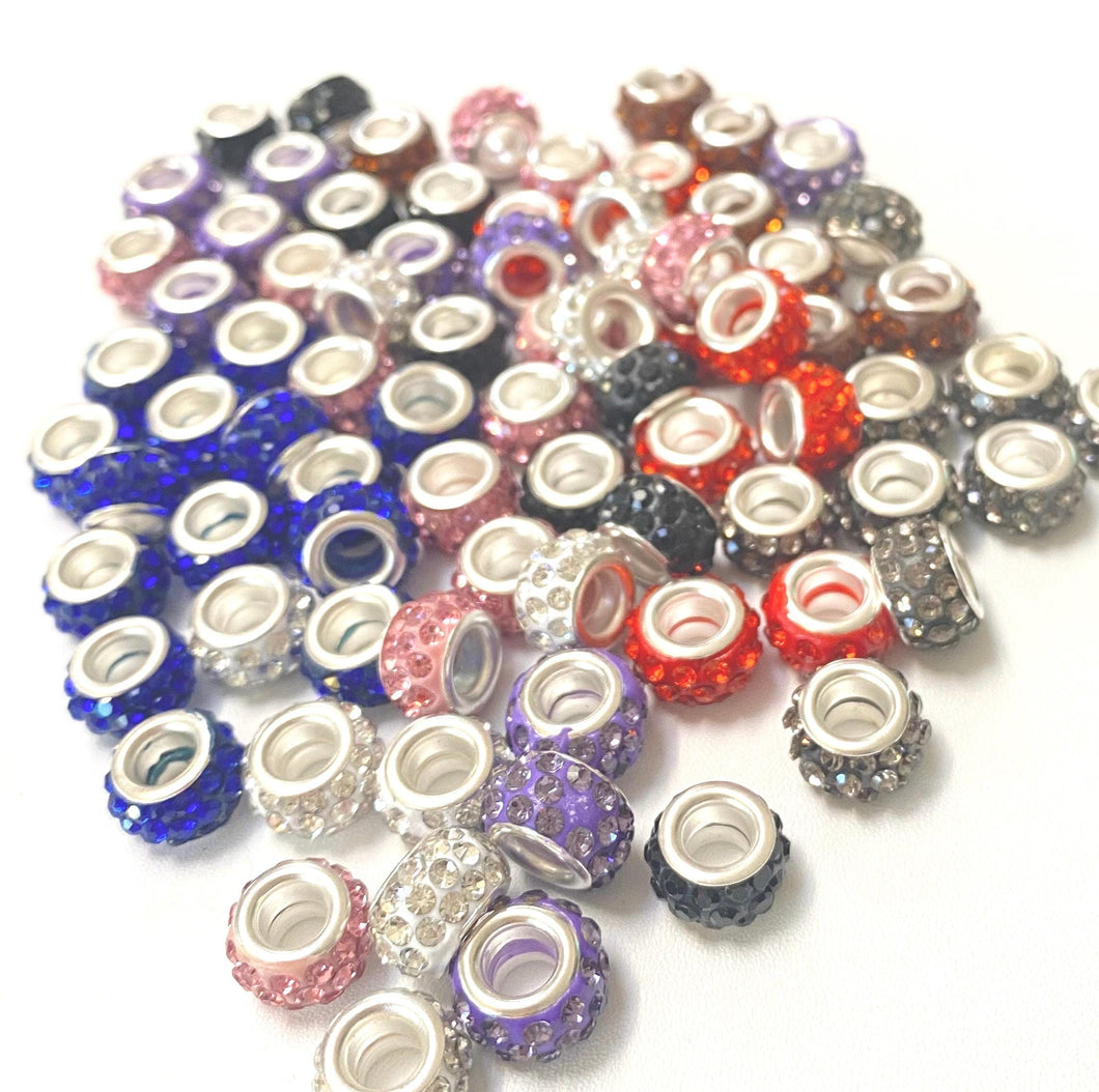 12mm Chunky Spacer Beads -rhinestone- mix of colors -10 pieces