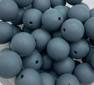 10 Gray Solid Round  Silicone Beads - 15mm