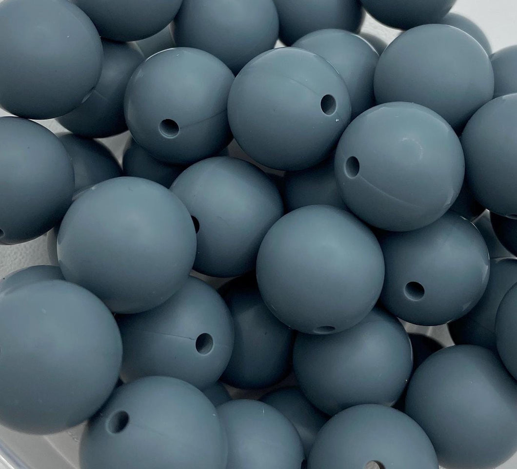 10 Gray Solid Round  Silicone Beads - 15mm