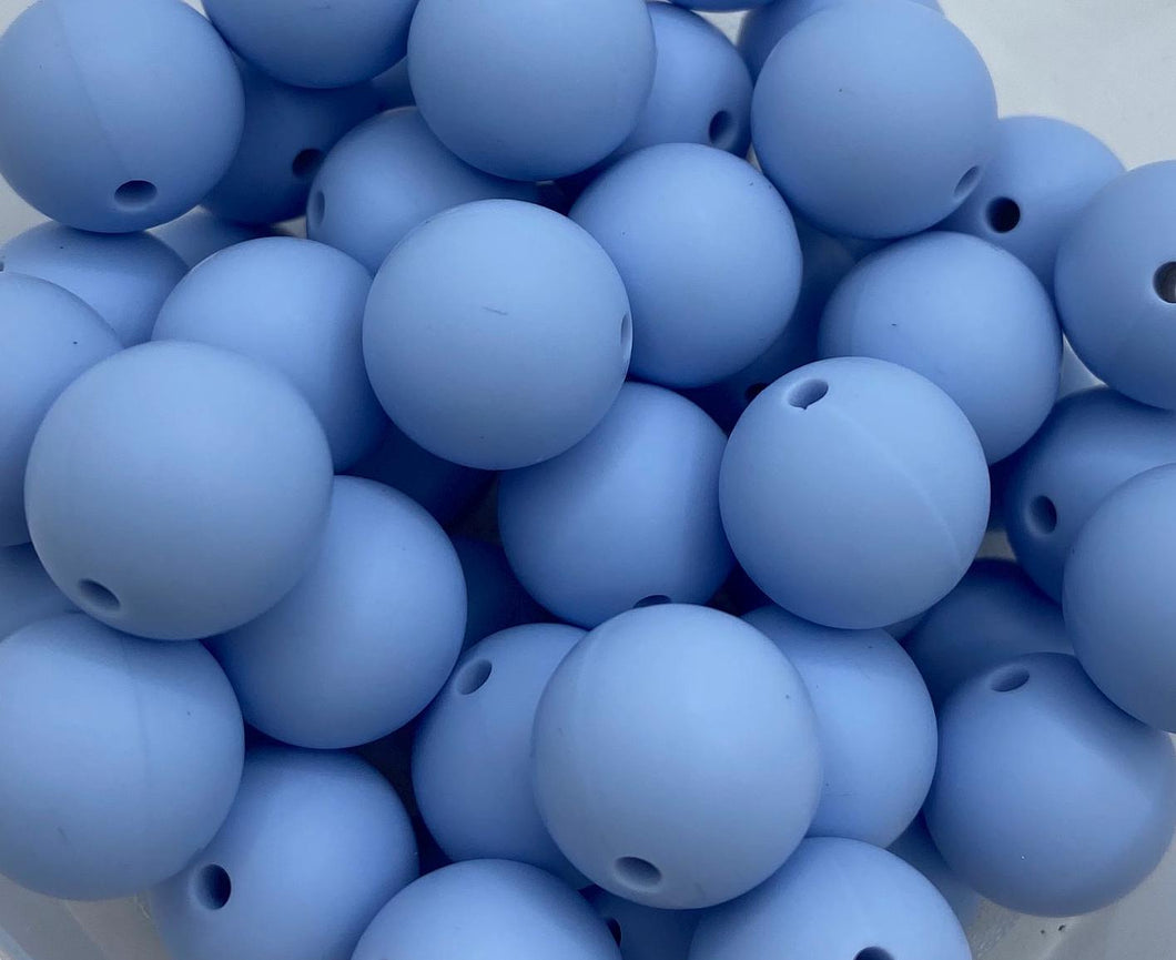 10 Gray Blue Solid Round  Silicone Beads - 15mm