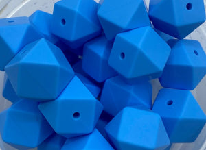 10  Silicone Hexagon Beads - 17mm - Blue