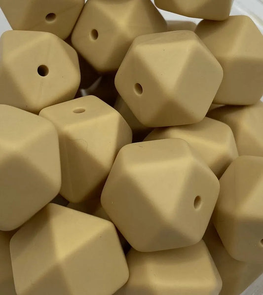 Silicone Hexagon Beads - 17mm - Oatmeal