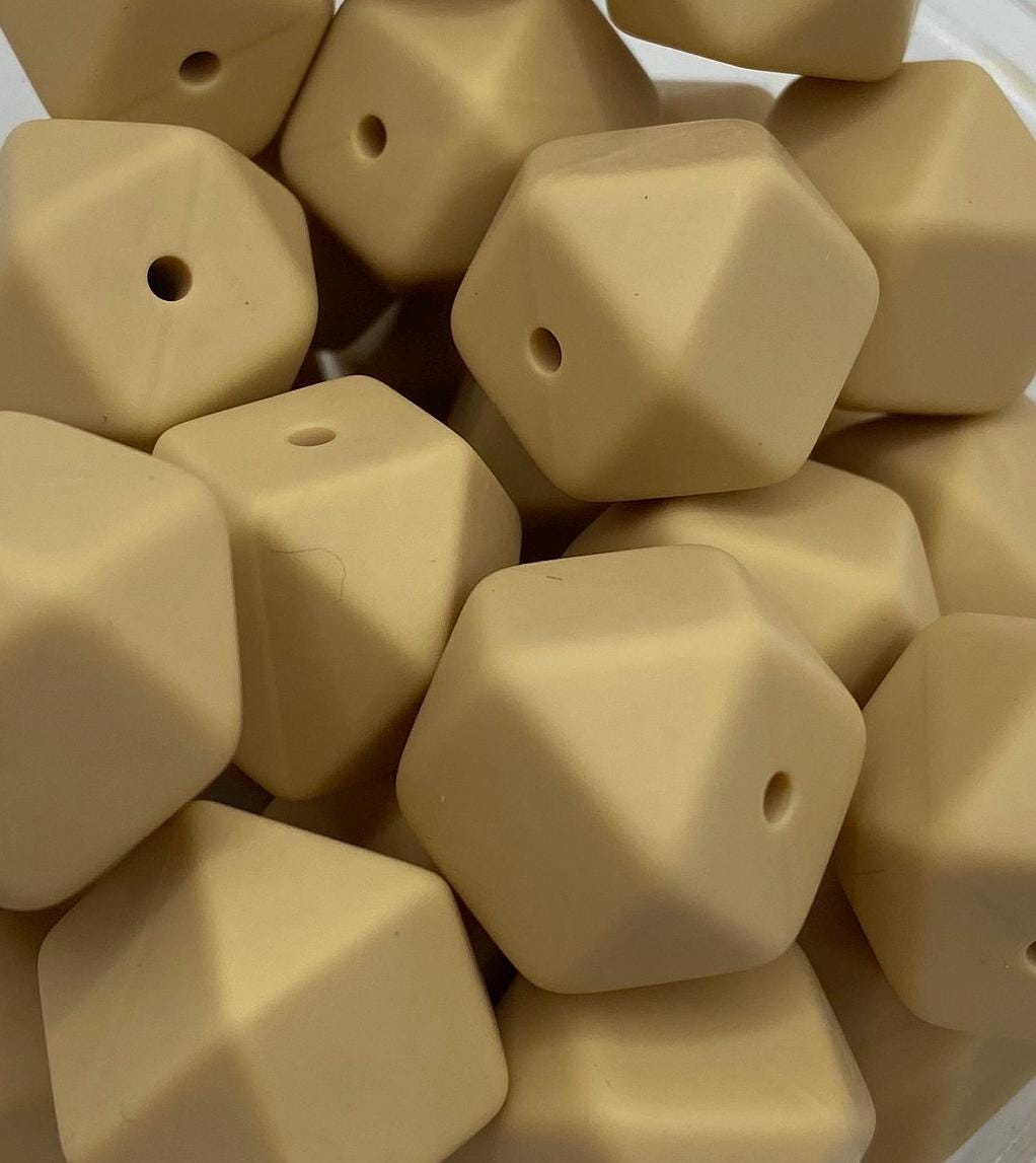 10  Silicone Hexagon Beads - 17mm - Oatmeal