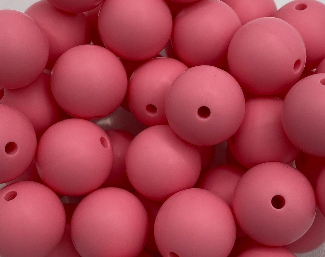 10 Pink Solid Round  Silicone Beads - 15mm