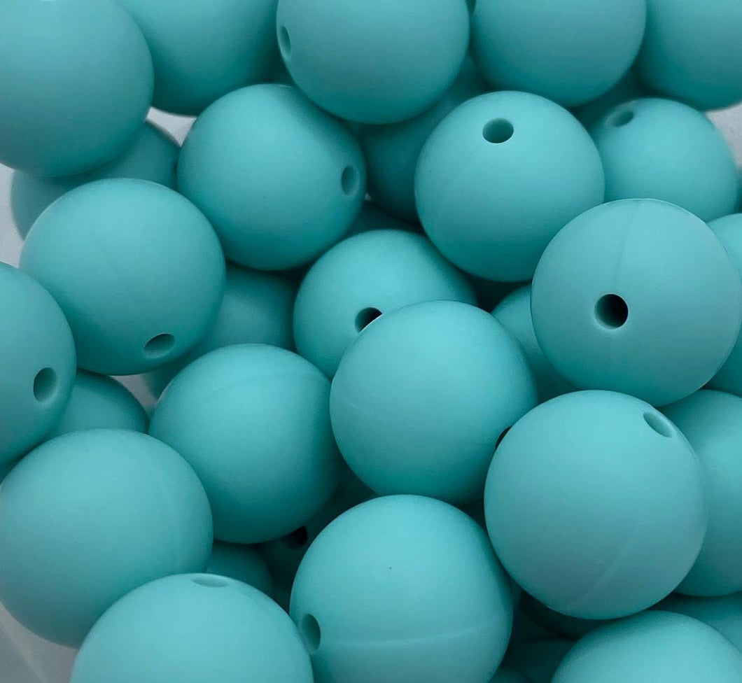 10 Aruba Blue Solid Round  Silicone Beads - 15mm