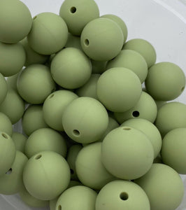 10 Sage Green Solid Round  Silicone Beads - 15mm