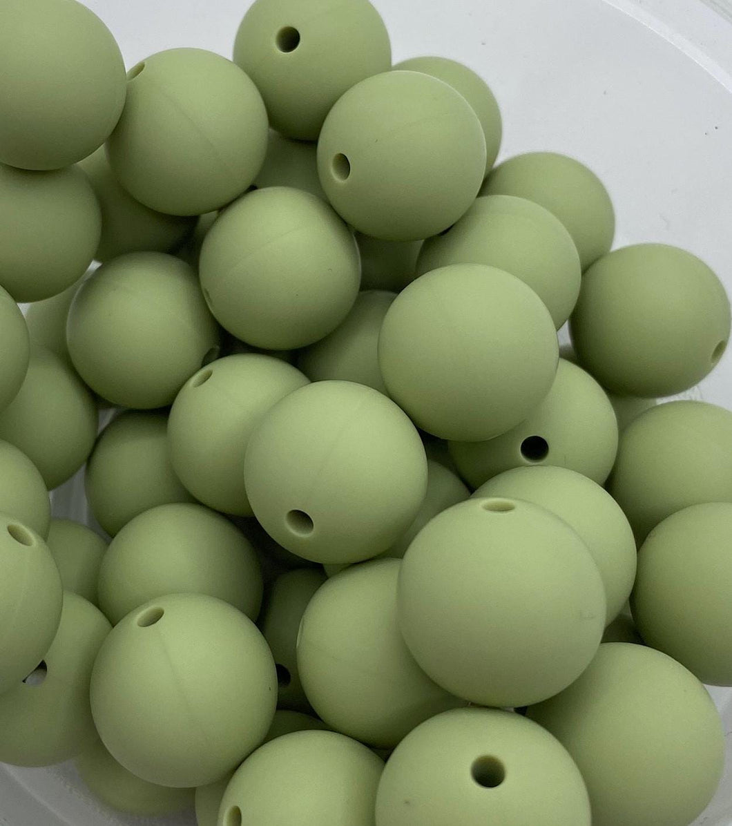 10 Sage Green Solid Round  Silicone Beads - 15mm
