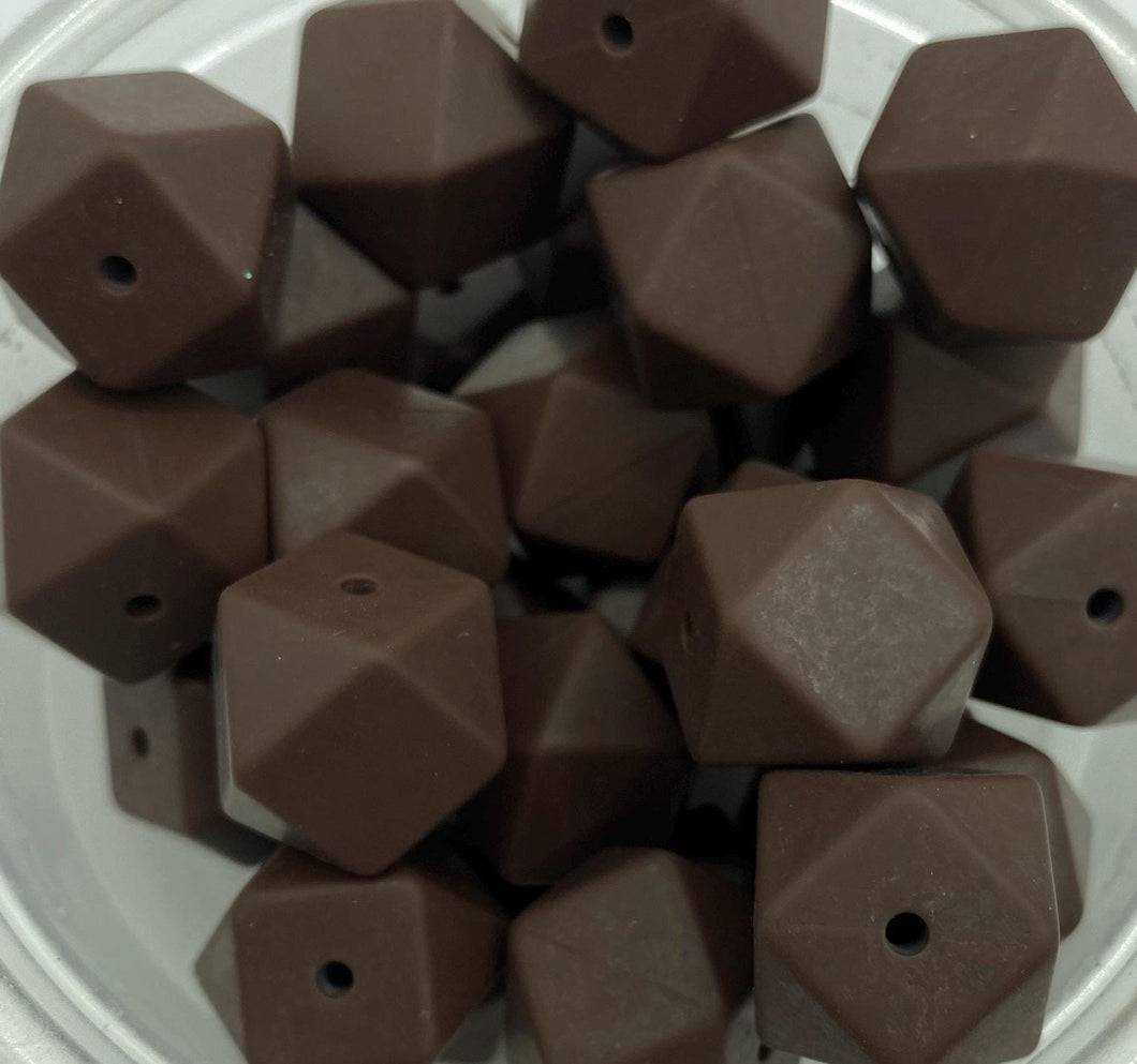 10  Silicone Hexagon Beads - 17mm - Brown
