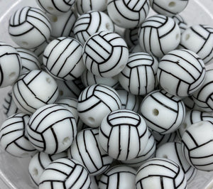 10 Volleyball Pattern Silicone Beads - 15mm