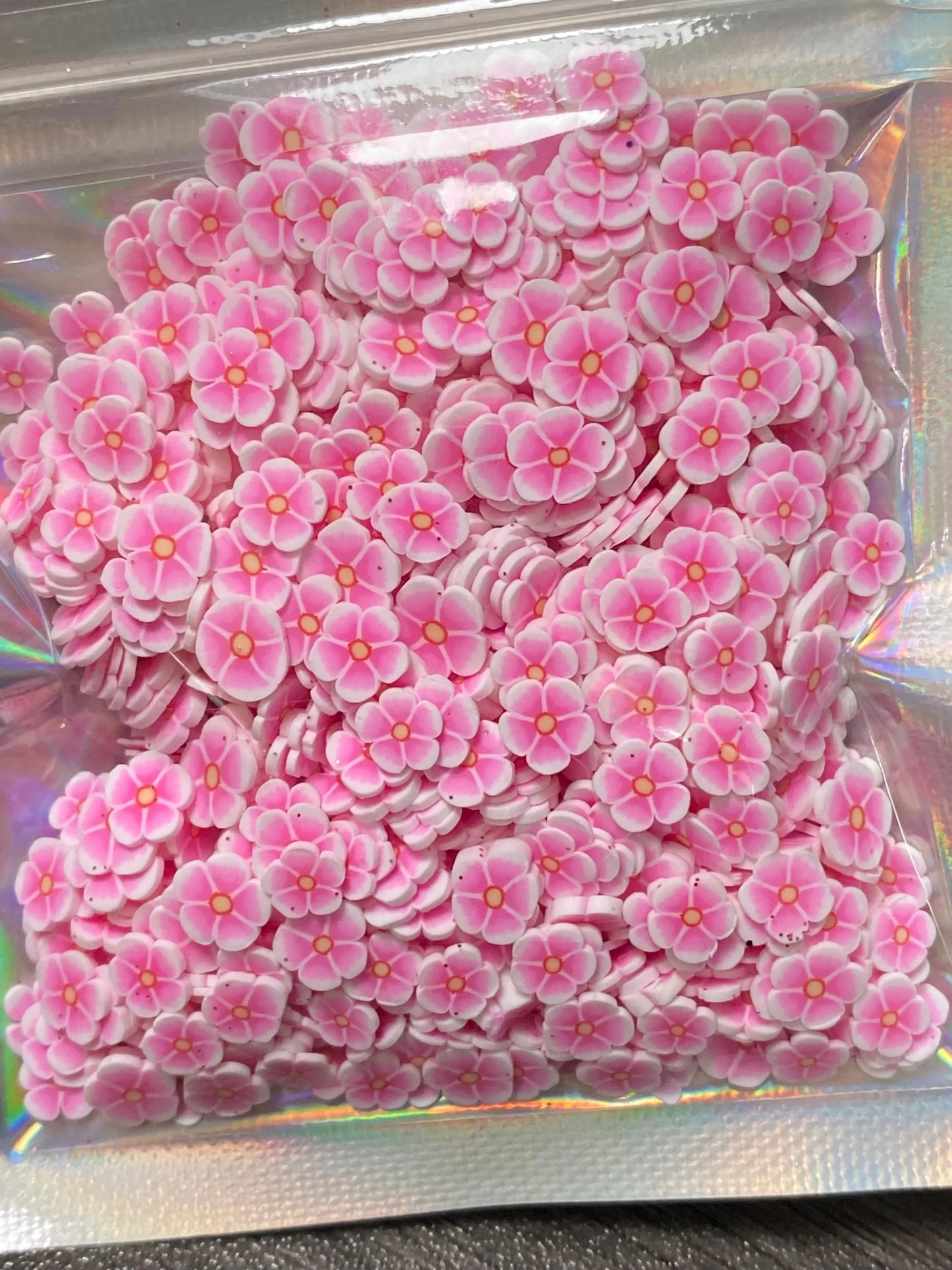 Pink Flowers Polymer Clay Slices