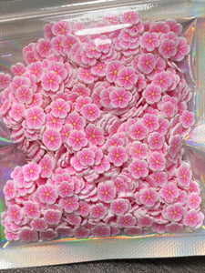 Pink Flowers Polymer Clay Slices 5mm.  0.5 oz bag