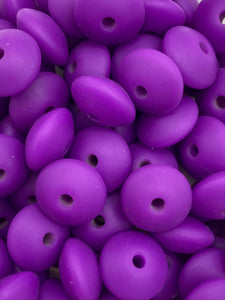 20 Purple Solid Silicone Lentil  Beads - 12mm