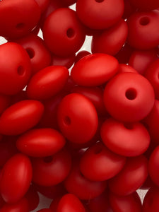 20 Red Solid Silicone Lentil  Beads - 12mm