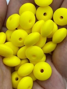 20 Yellow Solid Silicone Lentil  Beads - 12mm