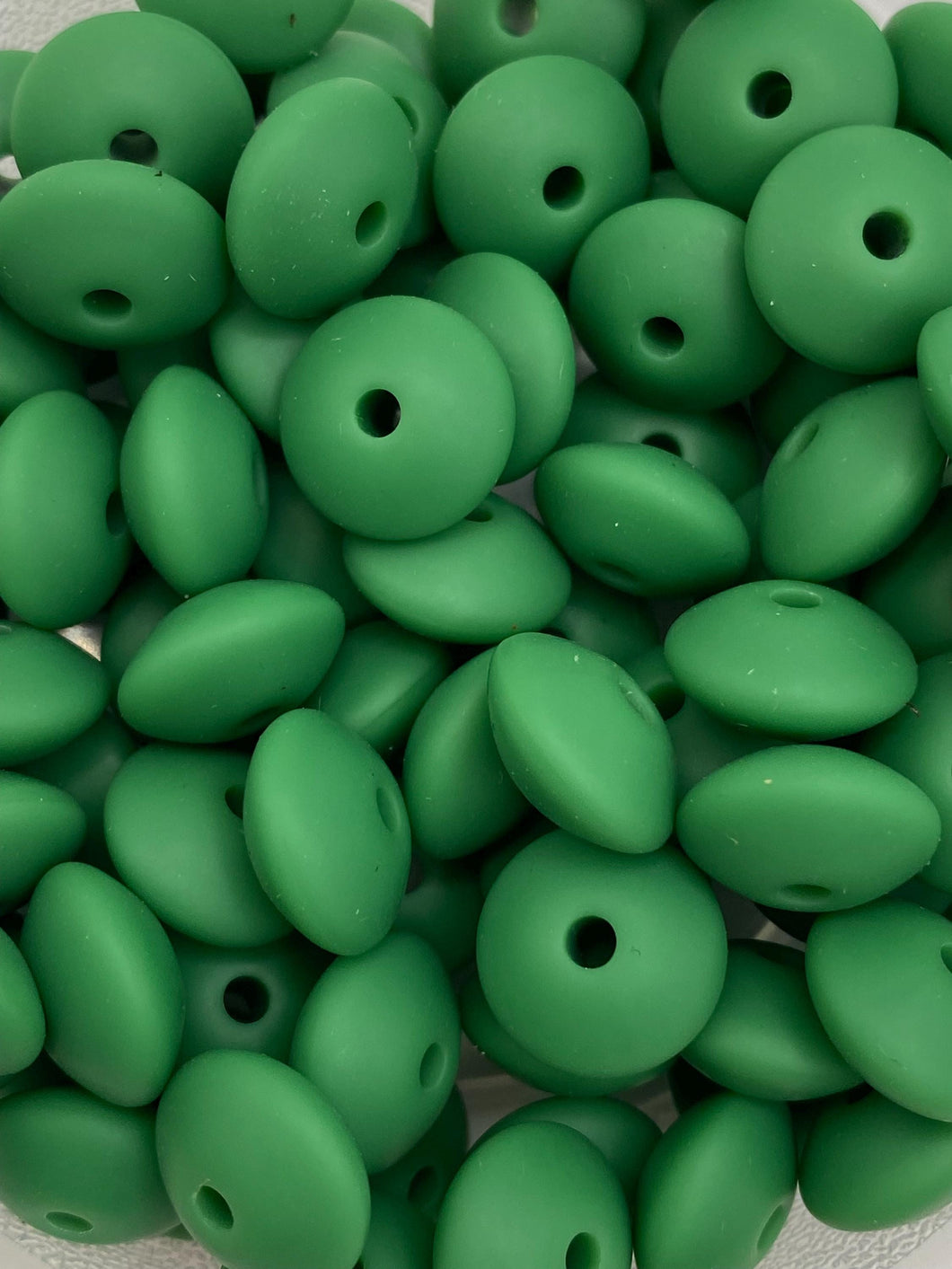 20 Green Solid Silicone Lentil  Beads - 12mm