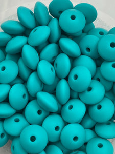20 Turquoise Solid Silicone Lentil  Beads - 12mm