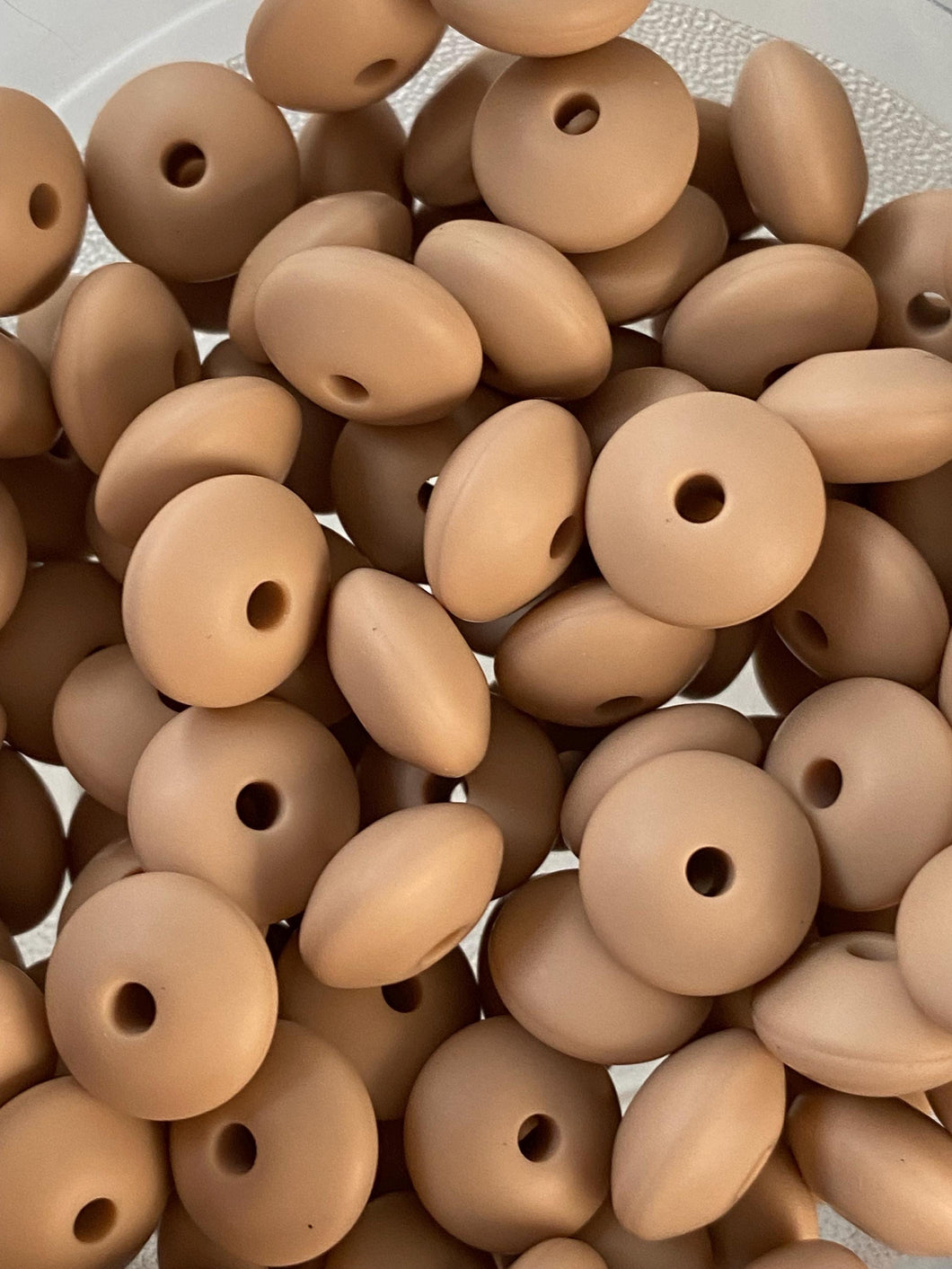 20 Oatmeal Solid Silicone Lentil  Beads - 12mm