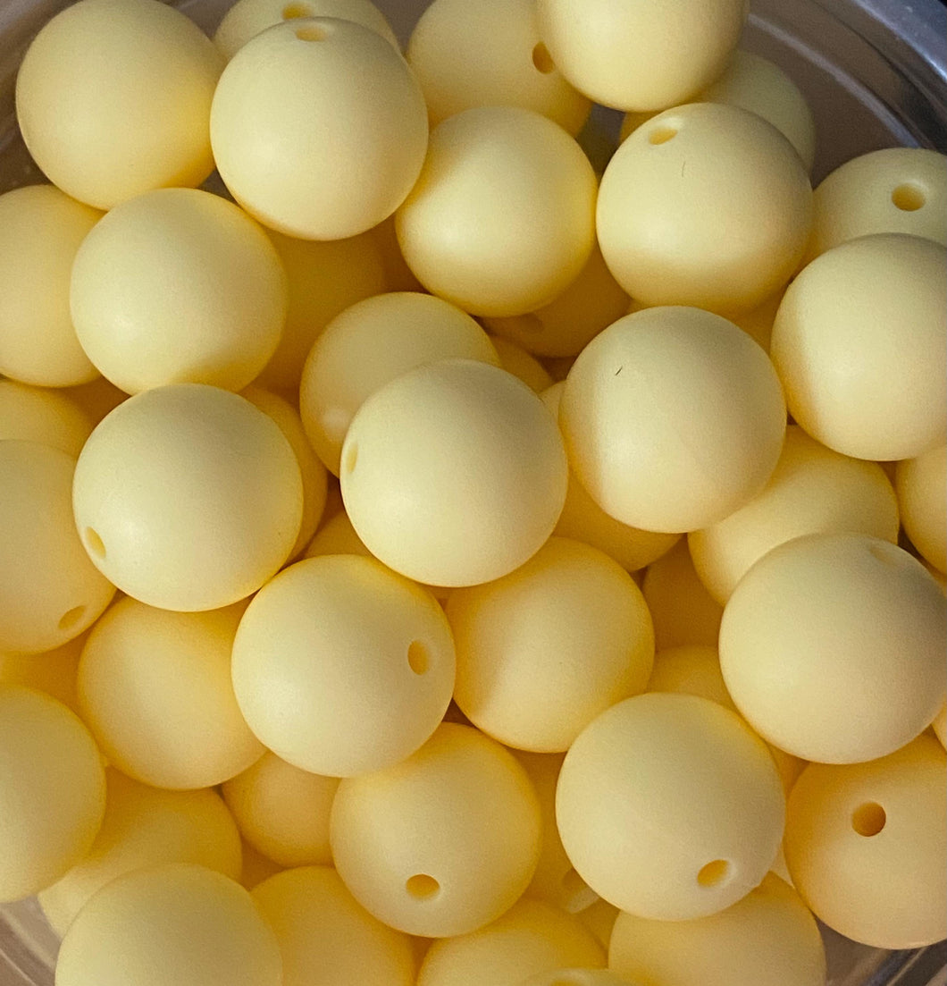 10 Custard Yellow Solid Round  Silicone Beads - 15mm