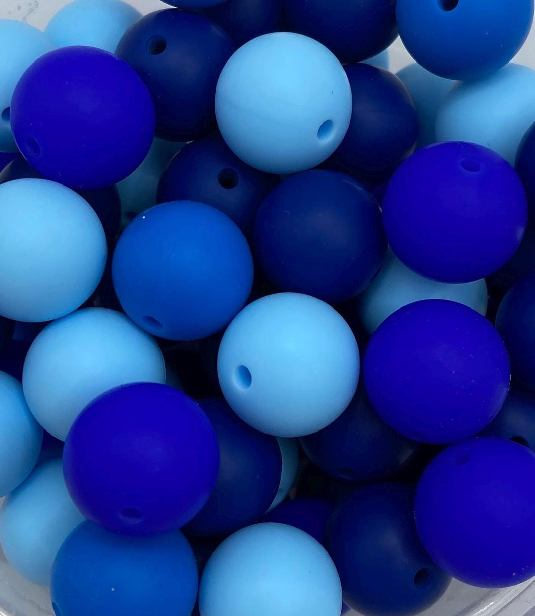 Blue Mix - Solid Round  Silicone Beads - 15mm - 50 Beads