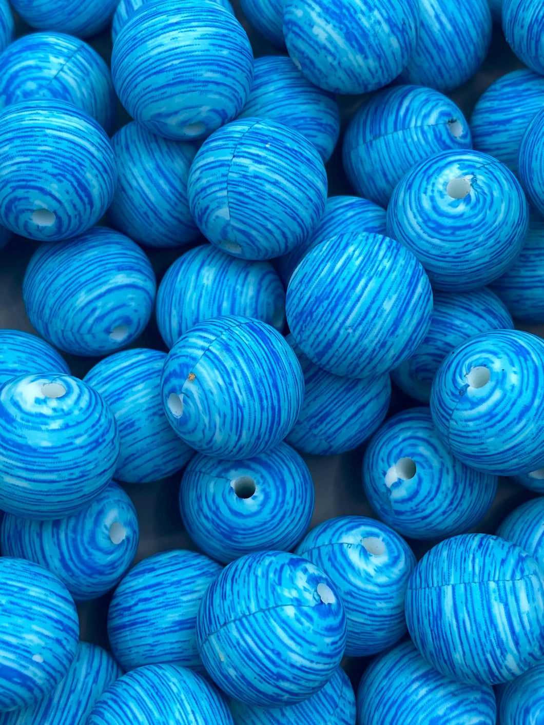 10 Blue Swirl Silicone Beads - 15mm