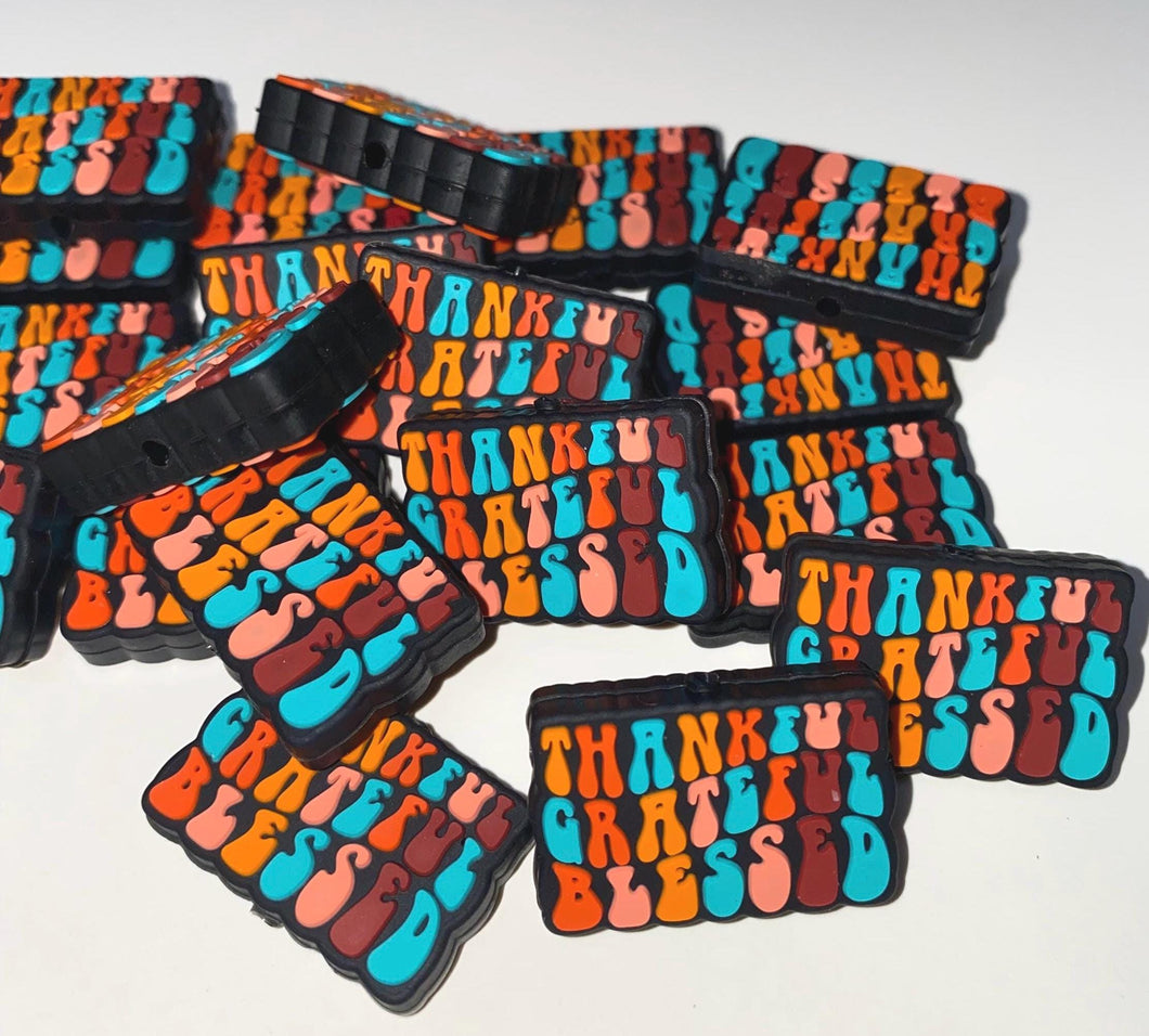 Thankful Grateful Blessed Silicone  Focal Bead