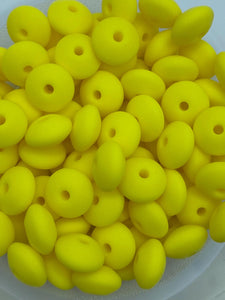 20 Yellow Solid Silicone Lentil  Beads - 12mm