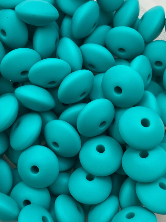 Silicone Lentil Beads -  Turquoise