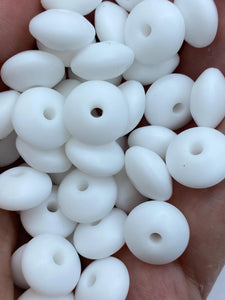 20 White Solid Silicone Lentil  Beads - 12mm