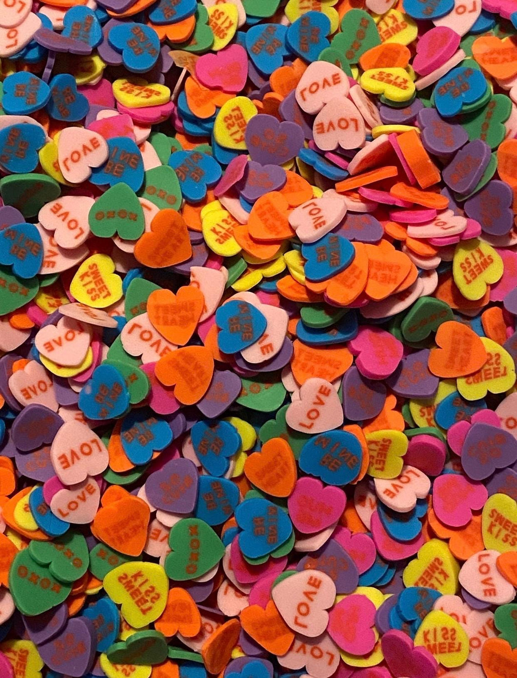 Valentines Day Conversation Hearts Polymer Clay Slices 10mm.  0.5 oz bag