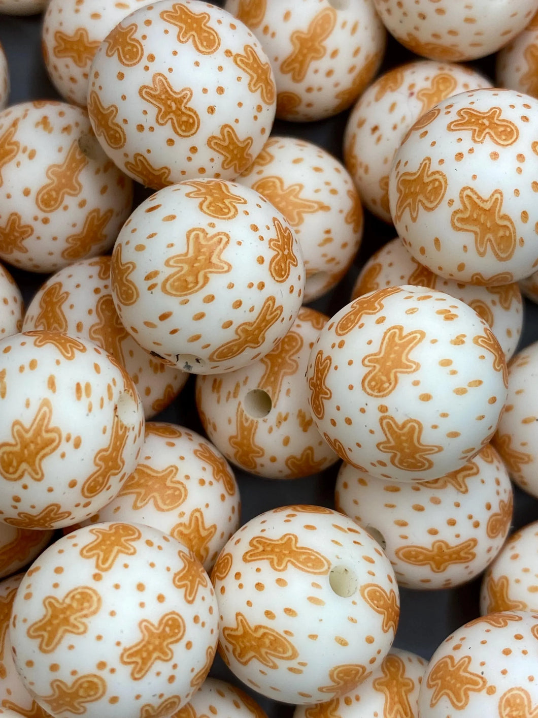 Gingerbread Pattern  Silicone Beads - 15mm