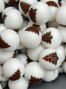 10 Christmas Tree Pattern  Silicone Beads - 15mm
