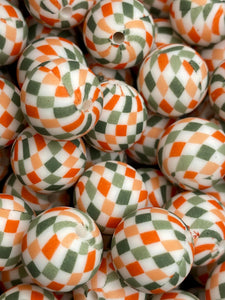 10 Checkered Pattern  Silicone Beads - 15mm