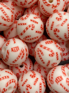 10 Candy Cane Pattern  Silicone Beads - 15mm
