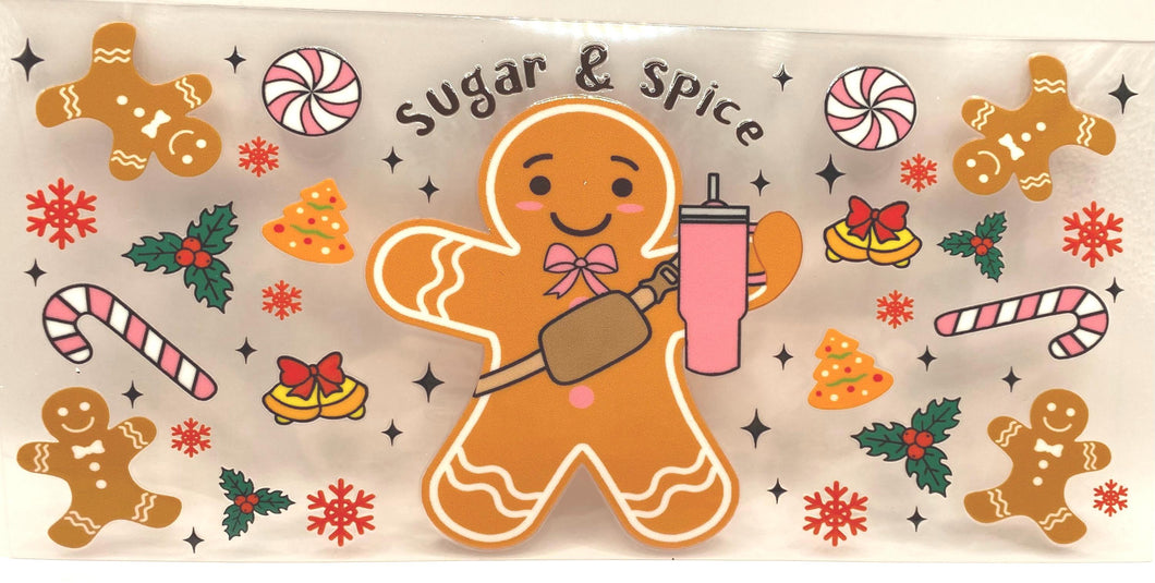 Sugar and Spice Gingerbread  UV DTF 16oz cup wrap - double sided - Permanent Decal - Ready to apply