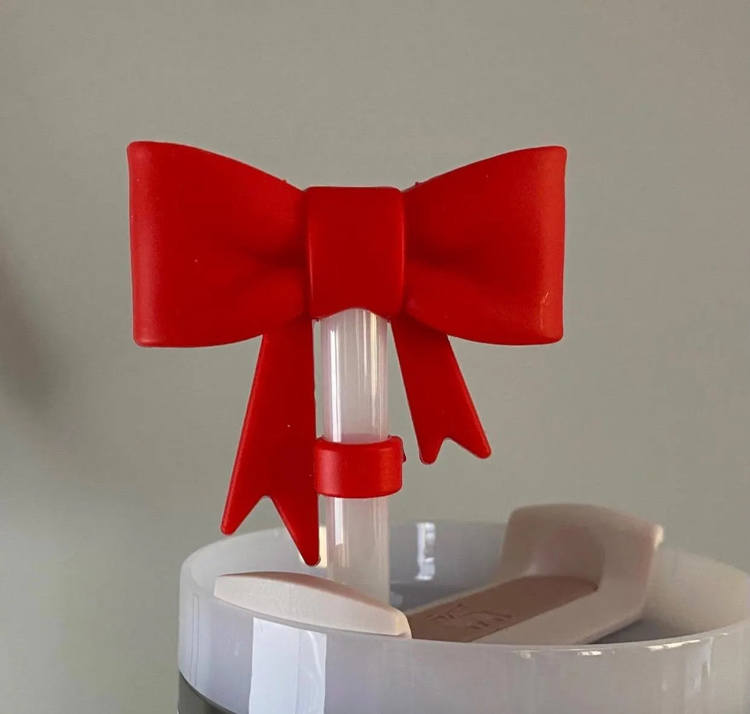 Red Bow Silicone Straw Topper - Tumbler Straw Topper