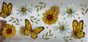 Flowers and Butterflies UV DTF 16oz cup wrap - double sided - Permanent Decal - Ready to apply