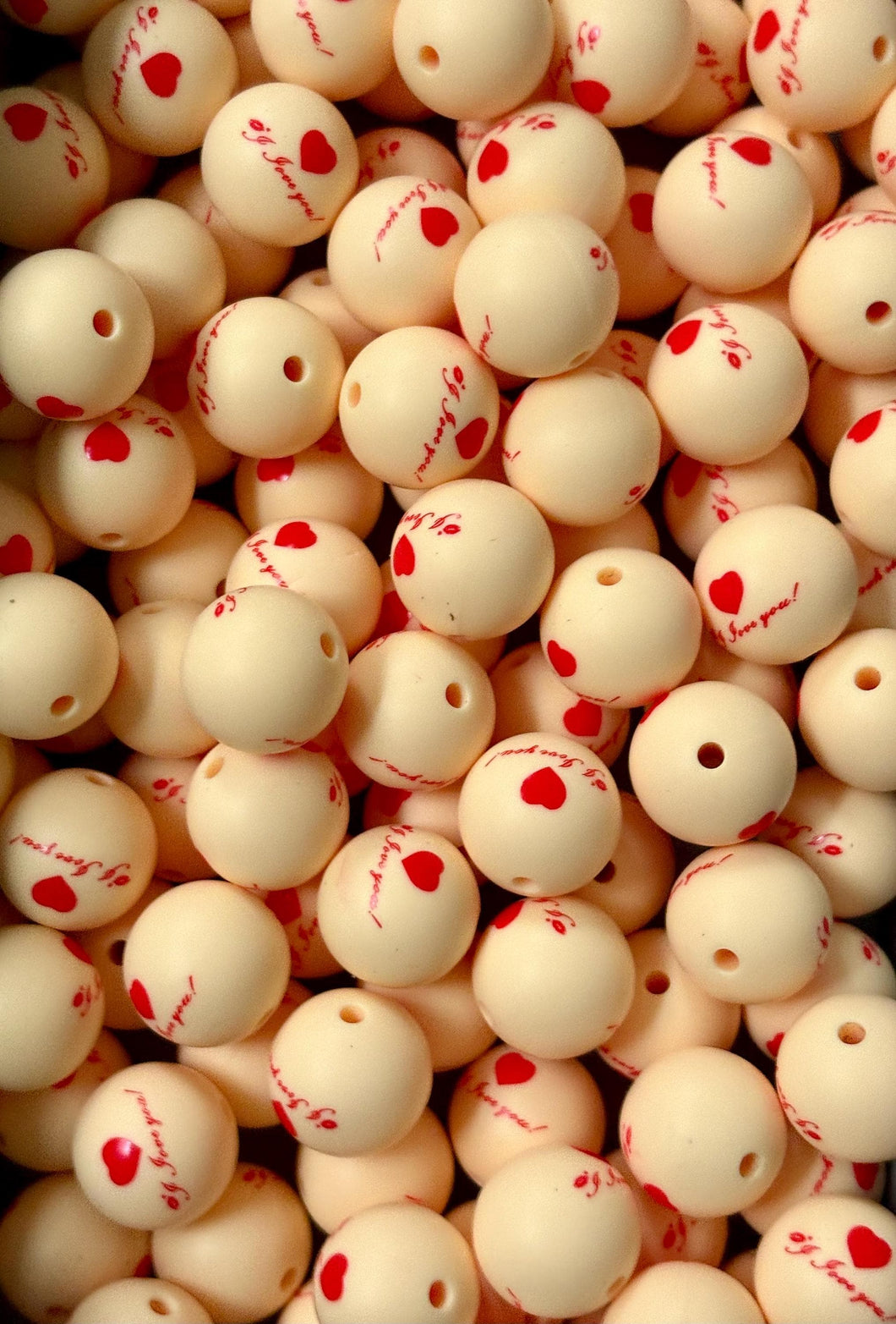 10 “ I Love You”  Print Silicone Beads - 15mm Valentine’s Day