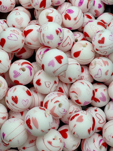 10 Hearts Print Silicone Beads - 15mm Valentine’s Day