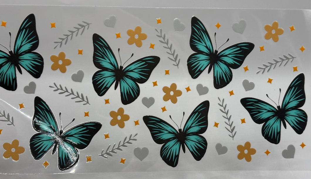 Butterflies UV DTF 16oz cup wrap - double sided - Permanent Decal - Ready to apply